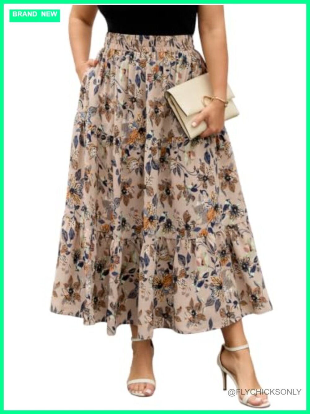 Plus Size Floral Tiered Maxi Skirt with Pockets